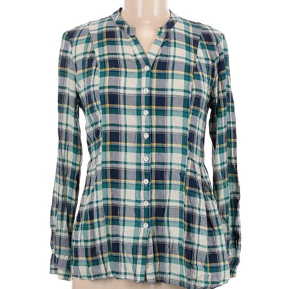 Vintage ModCloth Y2K Green Blue Cream Plaid Button Down Shirt Women’s Size M - Picture 5 of 5